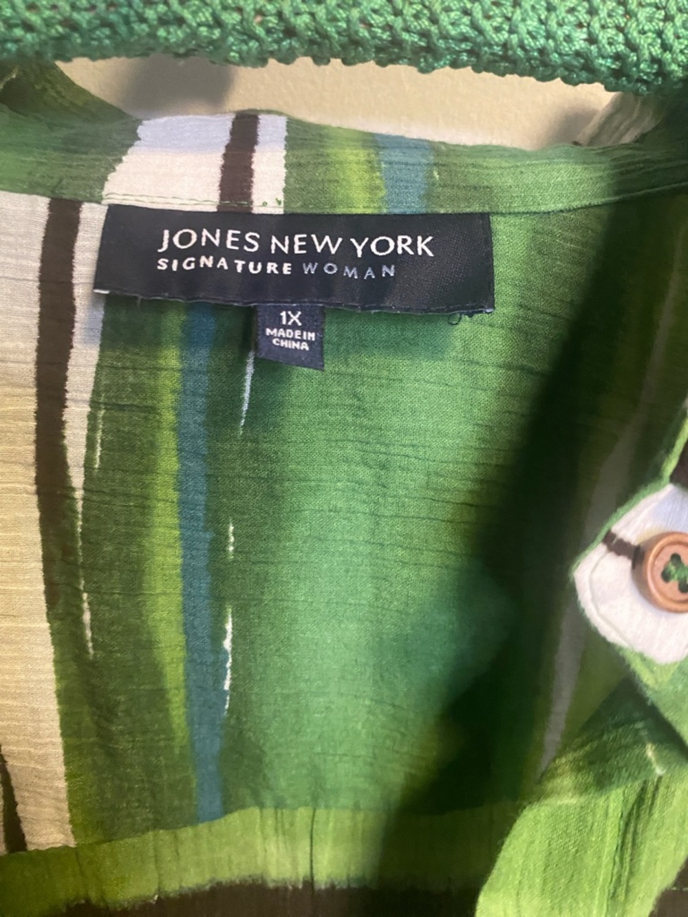 Jones New York Green Striped Button-Up Blouse - Picture 2 of 7